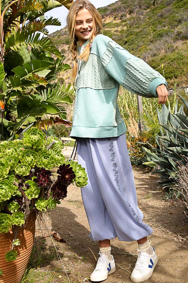 POL Balloon Sleeve Cut Sew Sweater Knit Top