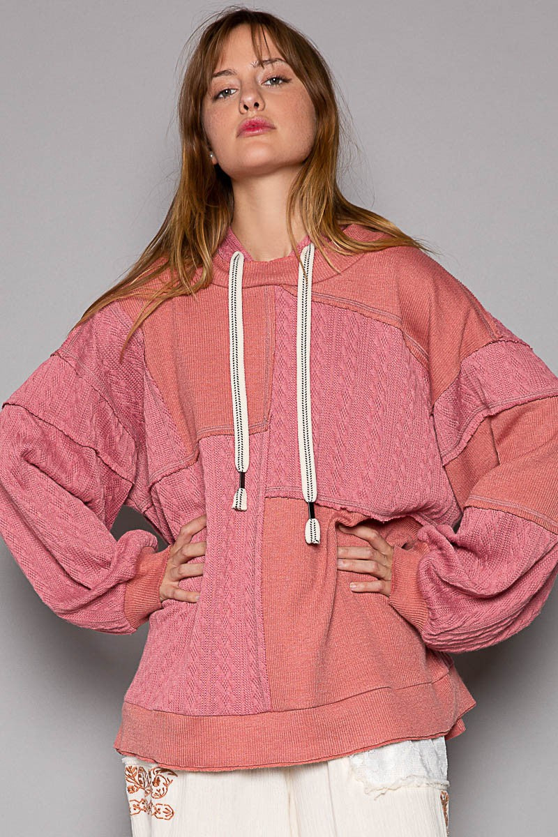 POL Balloon Sleeve Cut Sew Sweater Knit Top