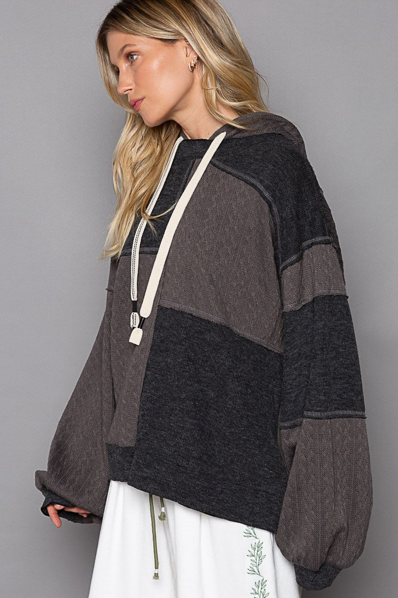 POL Balloon Sleeve Cut Sew Sweater Knit Top