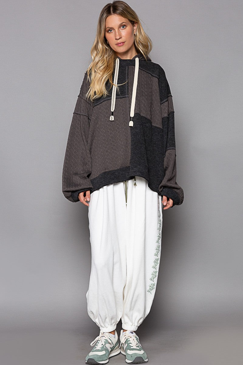 POL Balloon Sleeve Cut Sew Sweater Knit Top