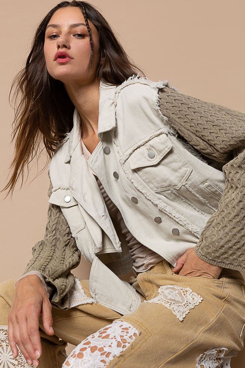 POL Button Down Raglan Sleeve Front Out Seam Pocket Vintage Jacket - Roulhac Fashion Boutique