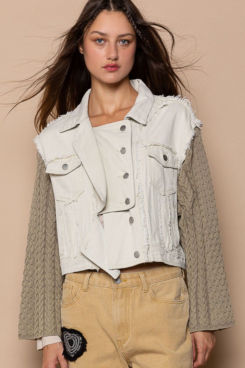 POL Button Down Raglan Sleeve Front Out Seam Pocket Vintage Jacket - Roulhac Fashion Boutique