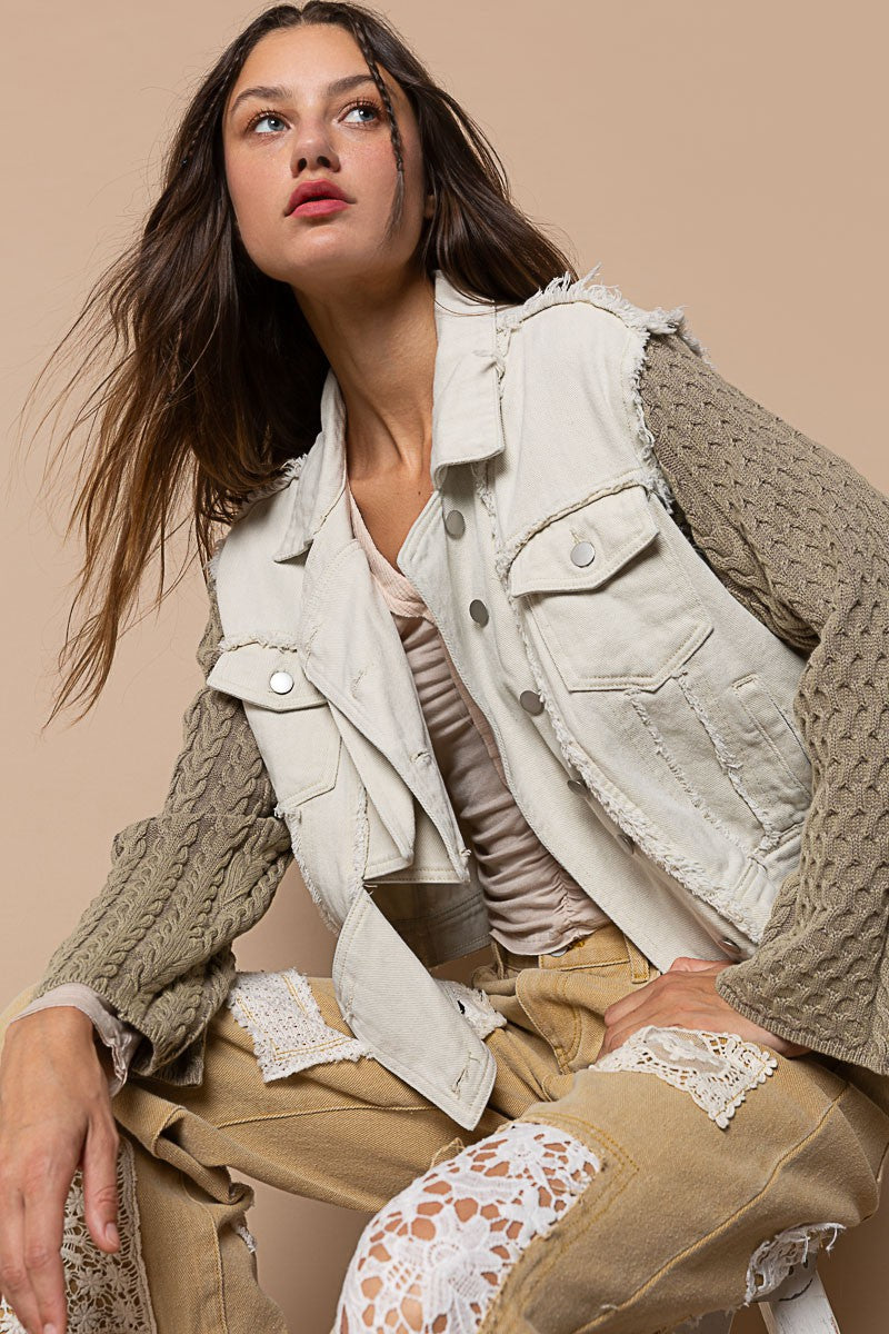 POL Button Down Raglan Sleeve Front Out Seam Pocket Vintage Jacket - Roulhac Fashion Boutique