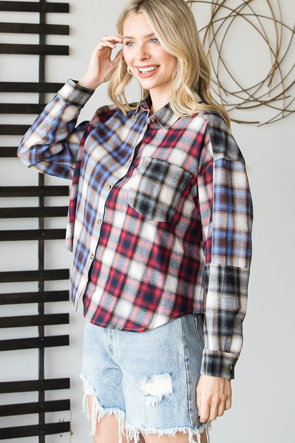 Oli & Hali Mix N Match Plaid Cropped Button Down Shirt Top