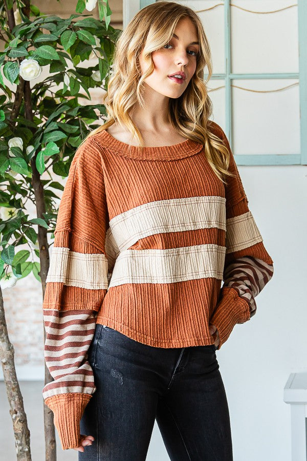 Oli & Hali Fabric Mixed Long Sleeve Top