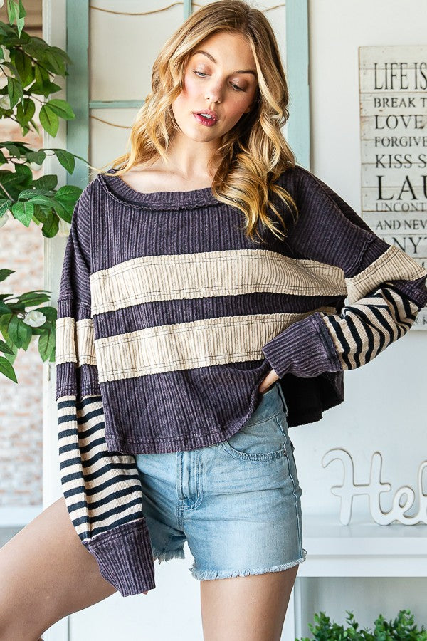 Oli & Hali Fabric Mixed Long Sleeve Top