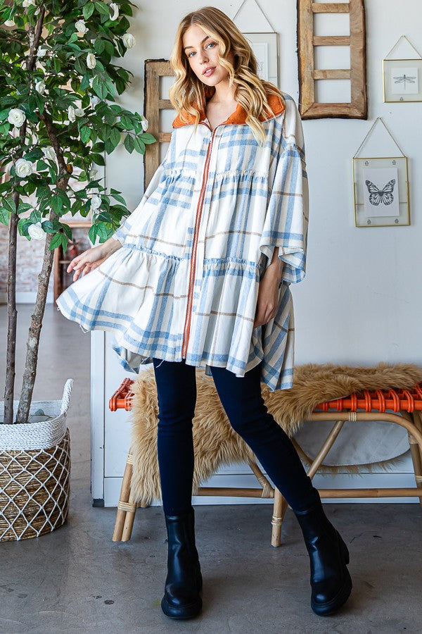 Oli & Hali Tierd Brushed Plaid Poncho Jacket