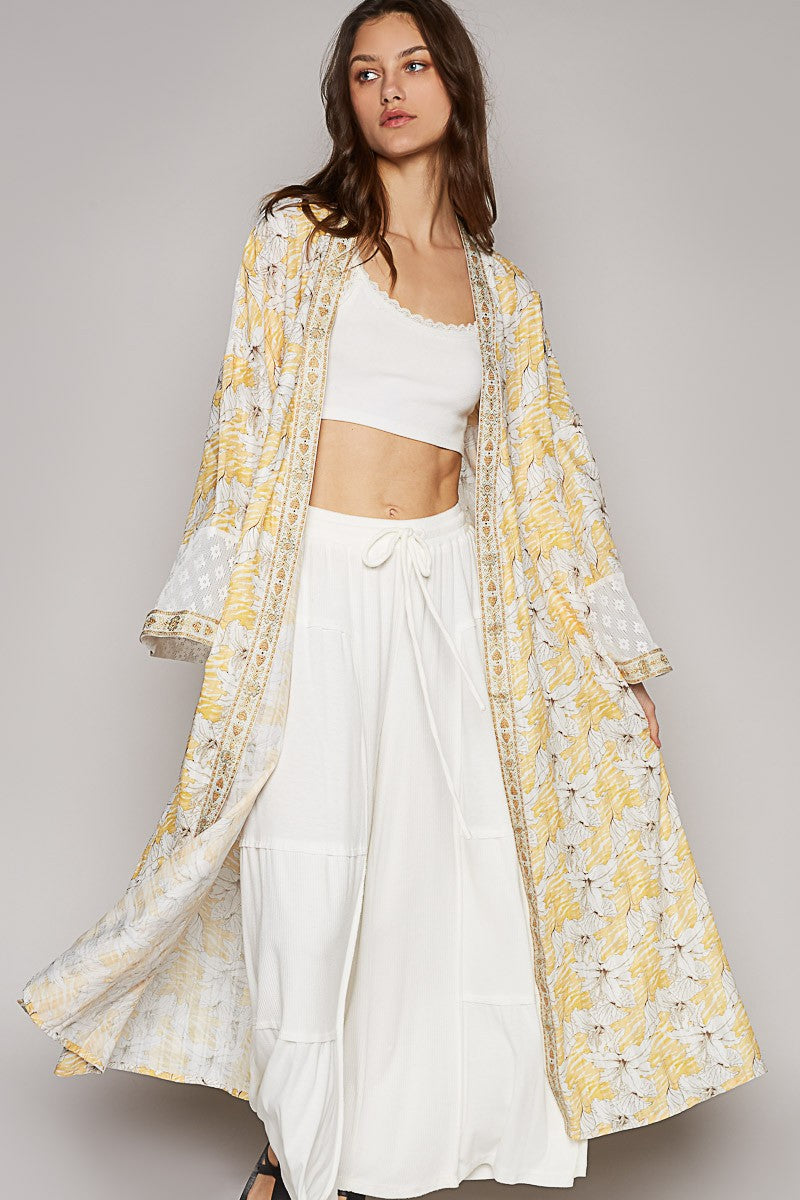 POL Long Sleeve Floral Ruffle Lace Patch Cardigan Top