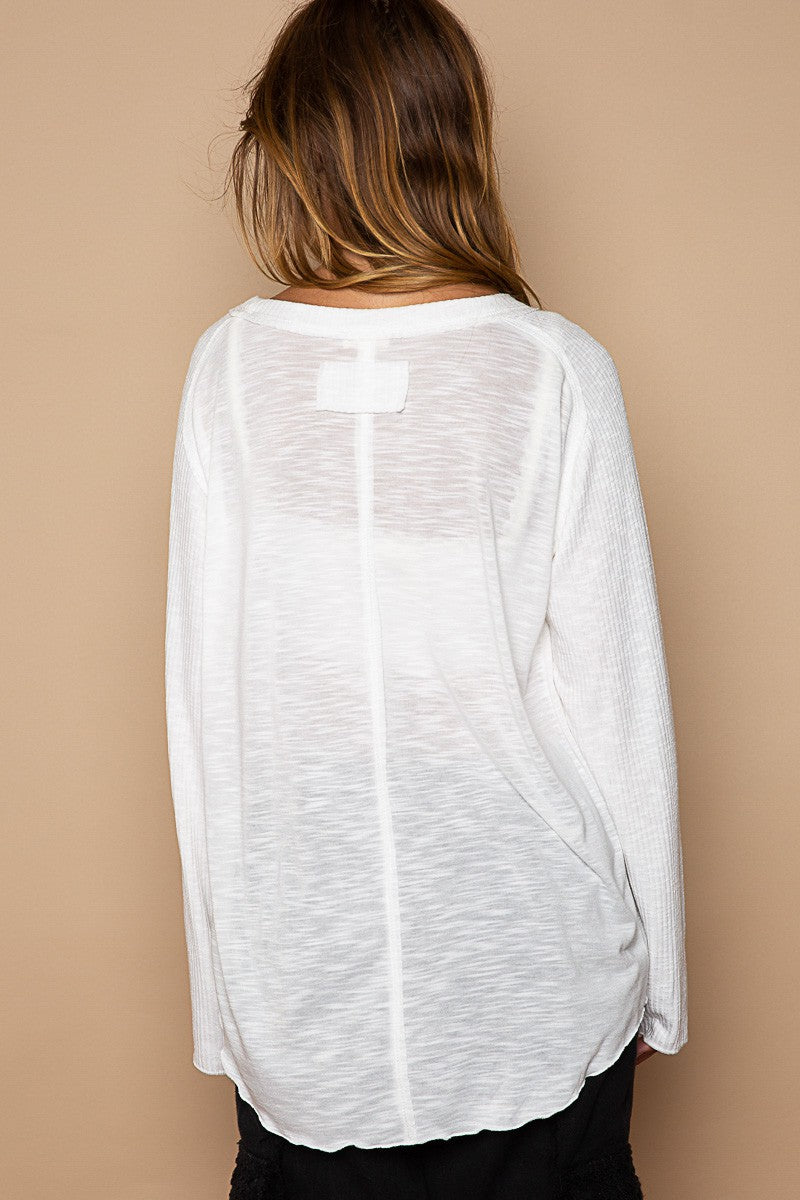 POL Rommy Fit Raw Edge Scoop Neck Raglan Knit Top