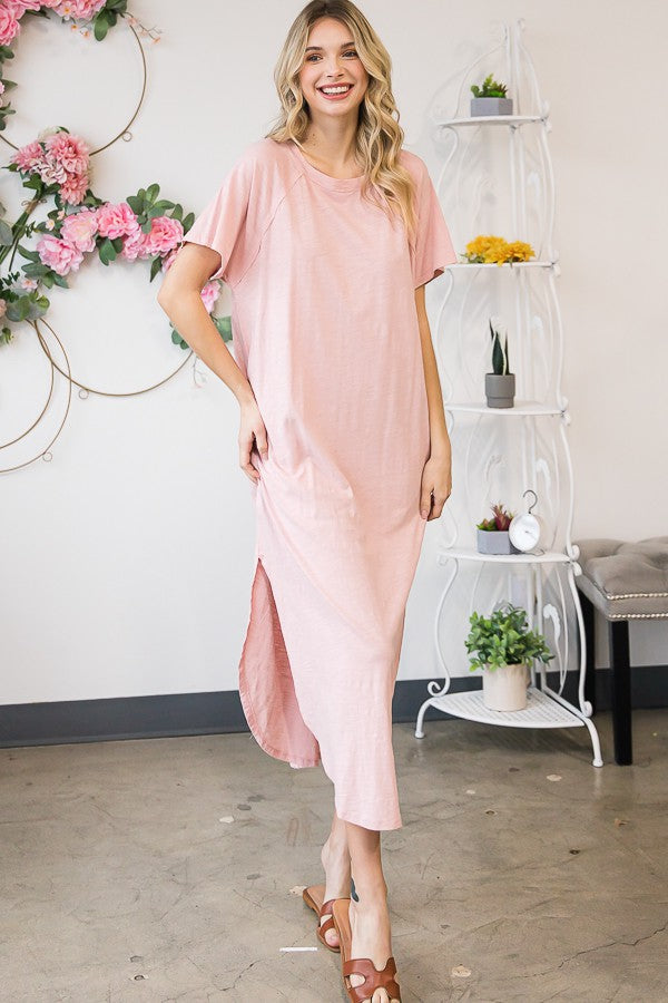 Oli & Hali Mineral Washed Maxi Solid Side Pocket Dress