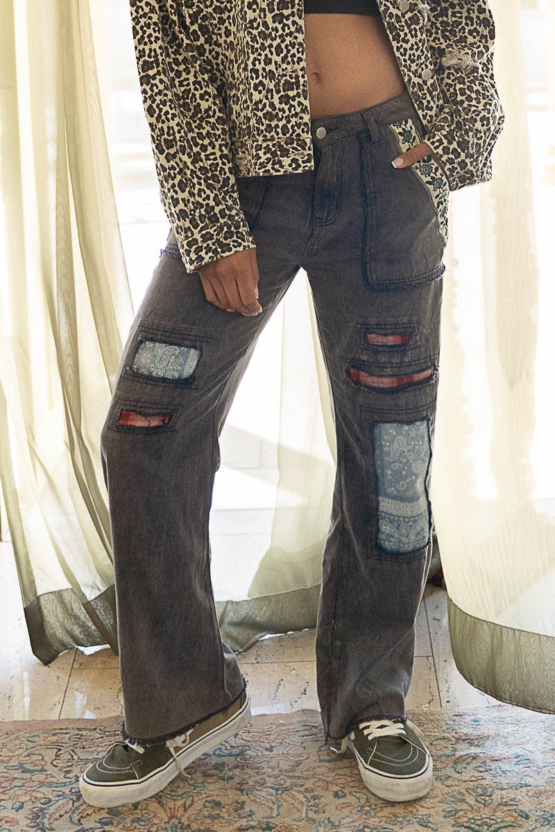 POL Dark Navy Straight Fit Embroidered Patch Detail Back Pocket Twill Pants - Roulhac Fashion Boutique