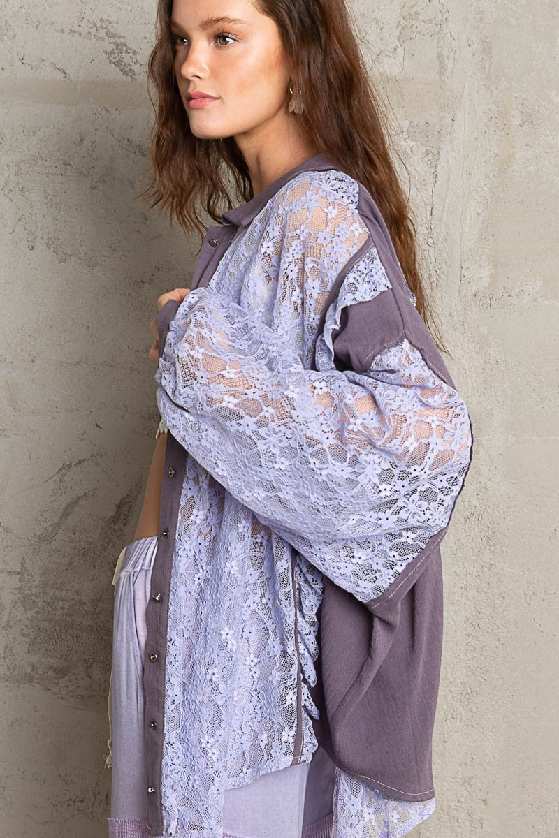 POL Oversize fit balloon sleeve button down ruffle collar neck shirt - Roulhac Fashion Boutique