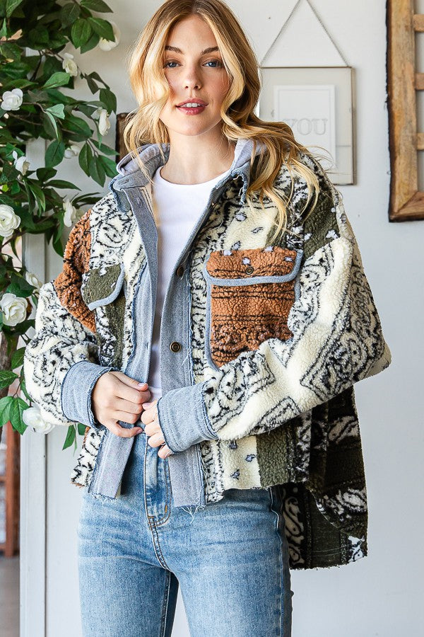 Oli & Hali Bandana Print Mixed Sherpa Jacket