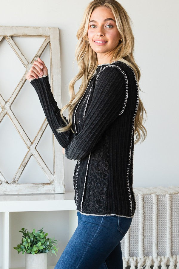 Oli & Hali Washed Piecing Long Sleeve Layering Top