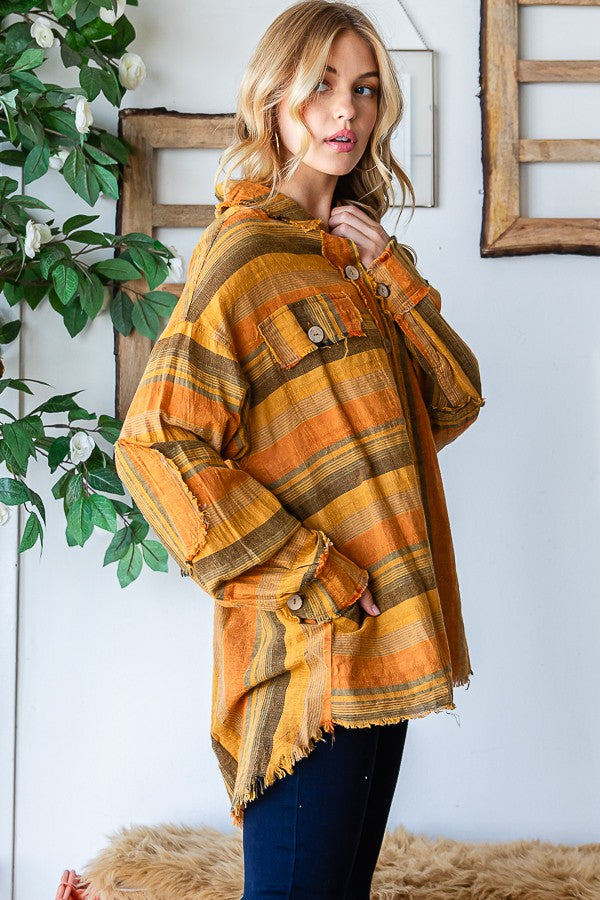 Oli & Hali Mineral Washed Multi Striped Shirts Top