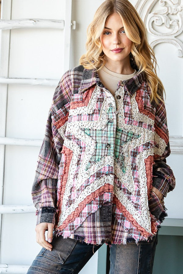 Oli & Hali Washed Star Plaid Shirt Jacket