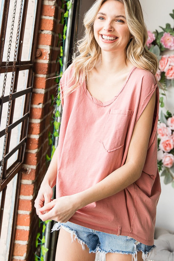 Oli & Hali Mineral Wasehd Solid Sleeve Top