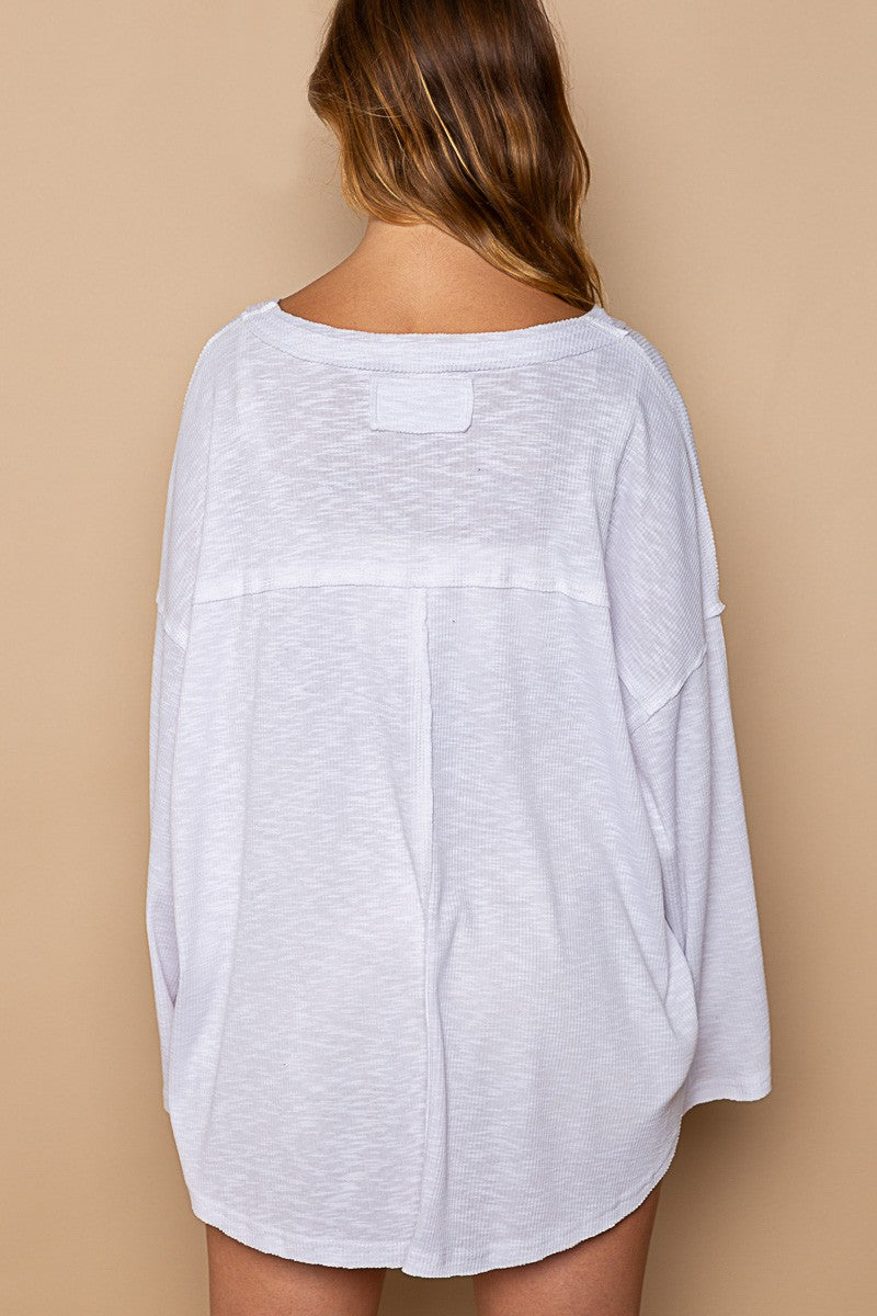 POL Oversize V-Neck Long Sleeve Solid Basic Top