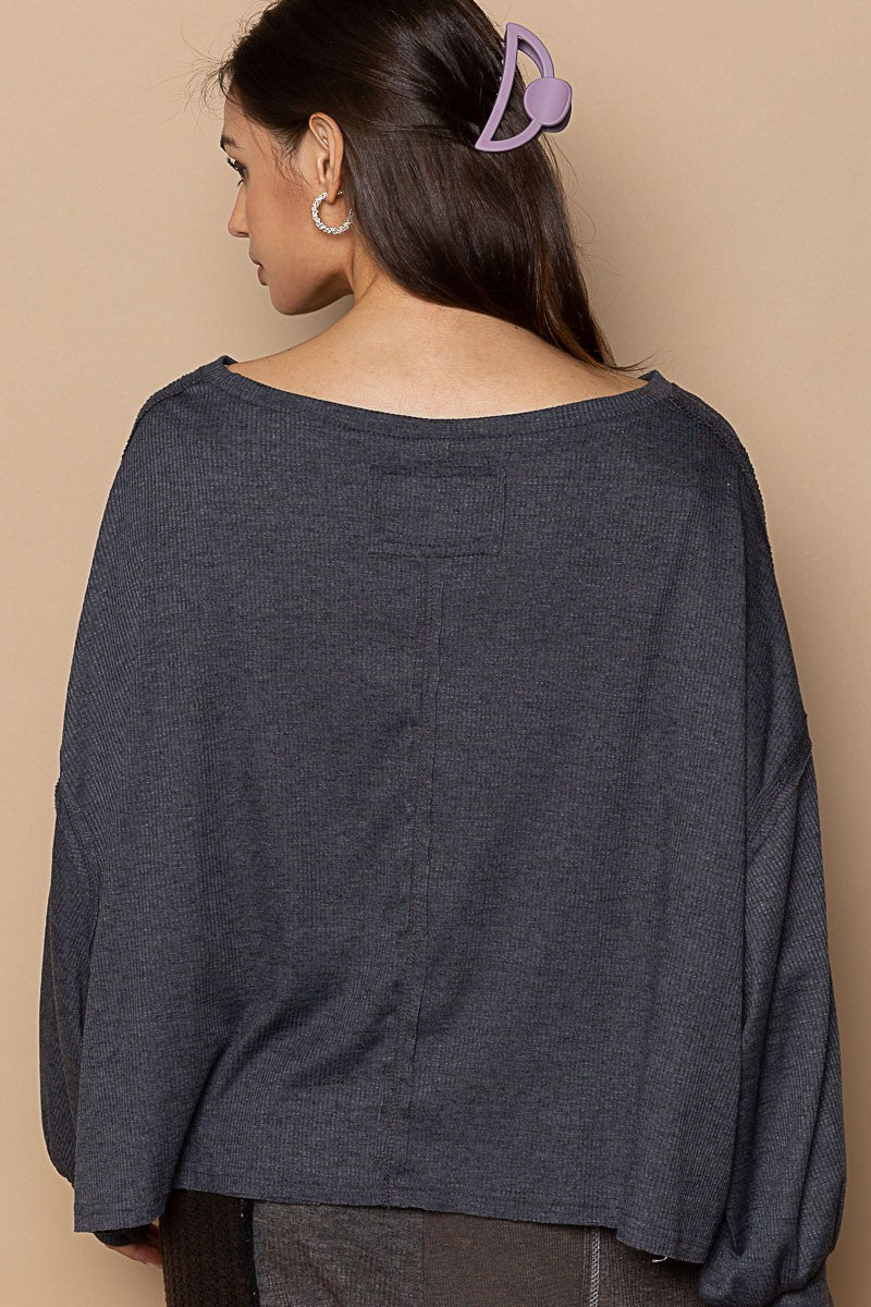 POL Vintage Washed Pocket Detail Balloon Sleeve Top