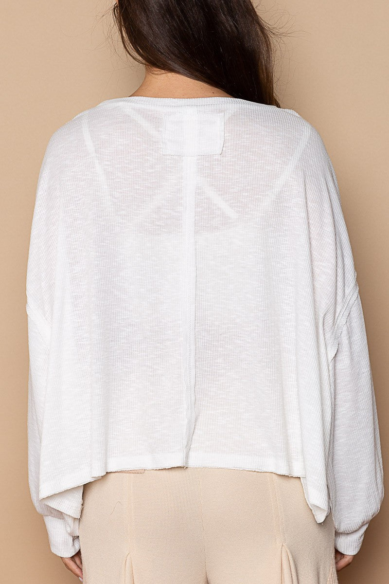 POL Vintage Washed Pocket Detail Balloon Sleeve Top