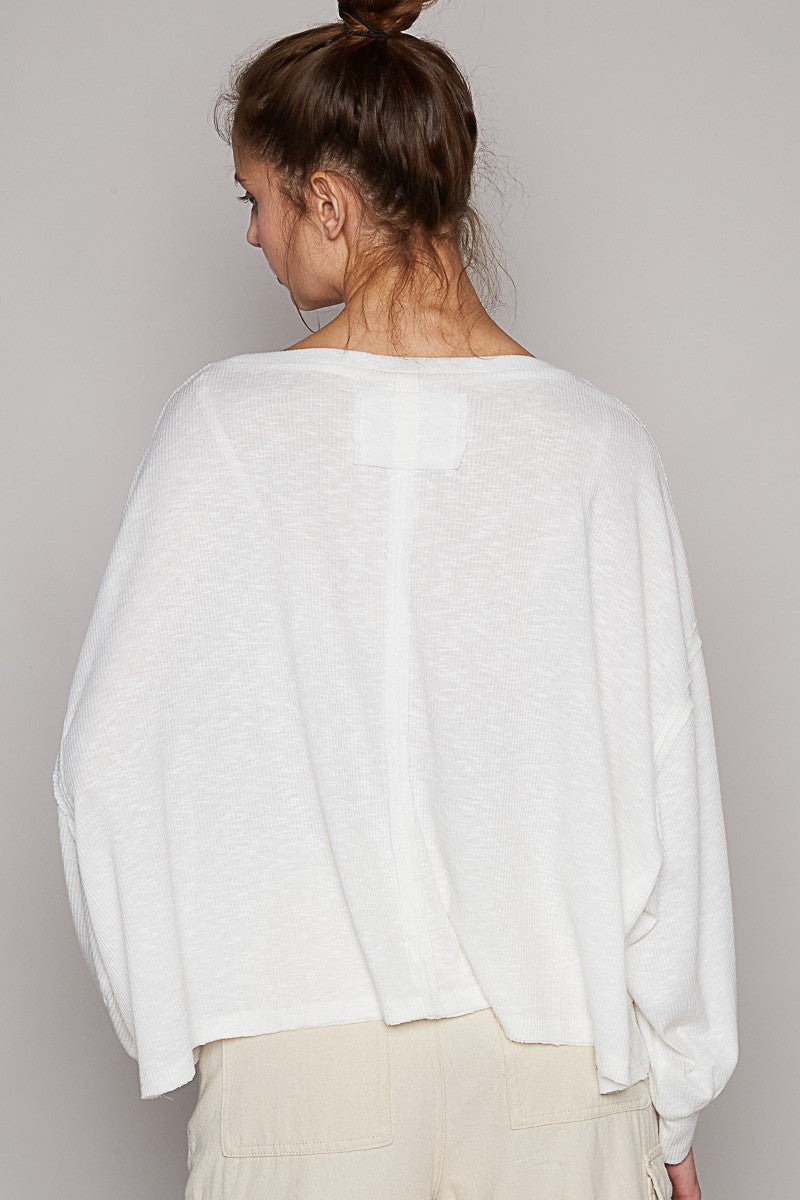 POL Vintage Washed Pocket Detail Balloon Sleeve Top