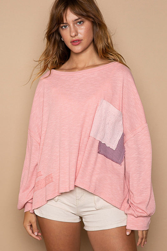 POL Vintage Washed Pocket Detail Balloon Sleeve Top