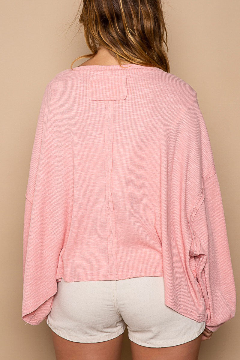 POL Vintage Washed Pocket Detail Balloon Sleeve Top