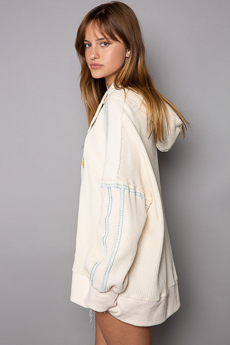 POL Oversized Embroidered Front Long Sleeve Top