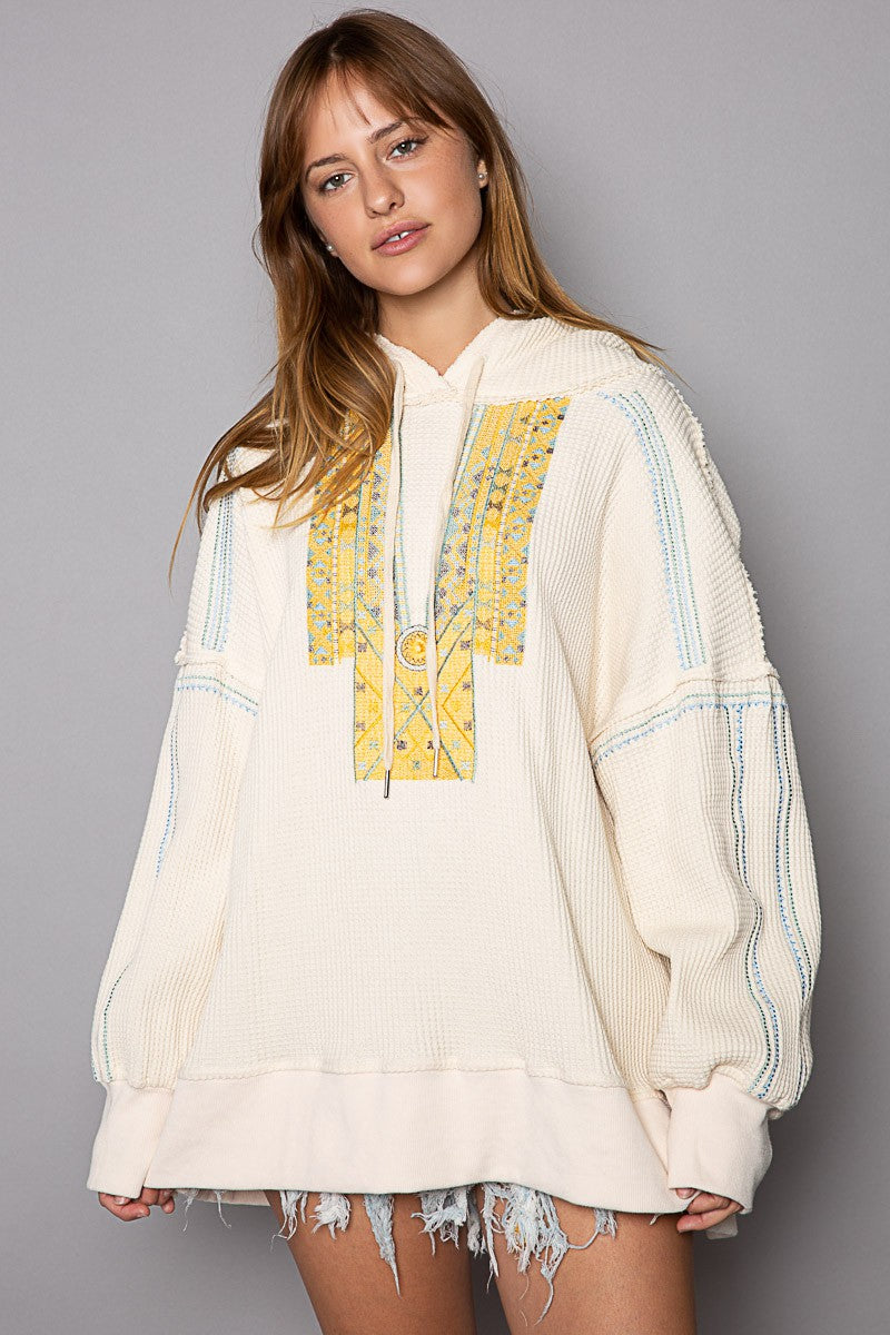 POL Oversized Embroidered Front Long Sleeve Top