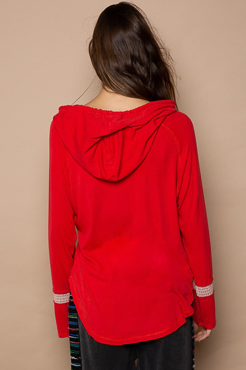 POL Vintage Washed Cut Sew Kangaroo Pocket Tassel Top