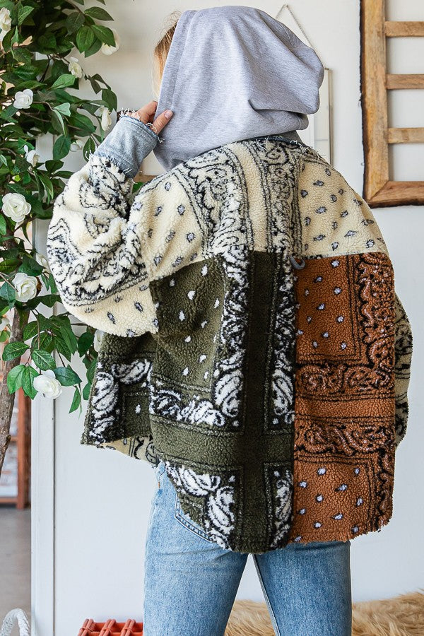 Oli & Hali Bandana Print Mixed Sherpa Jacket