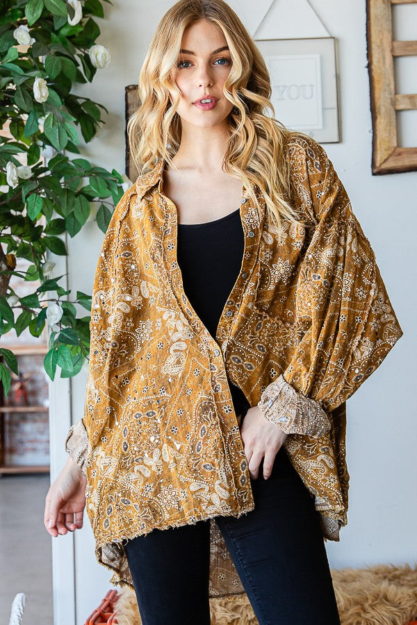 Oli & Hali Scarf Print Button Front Shirt Top