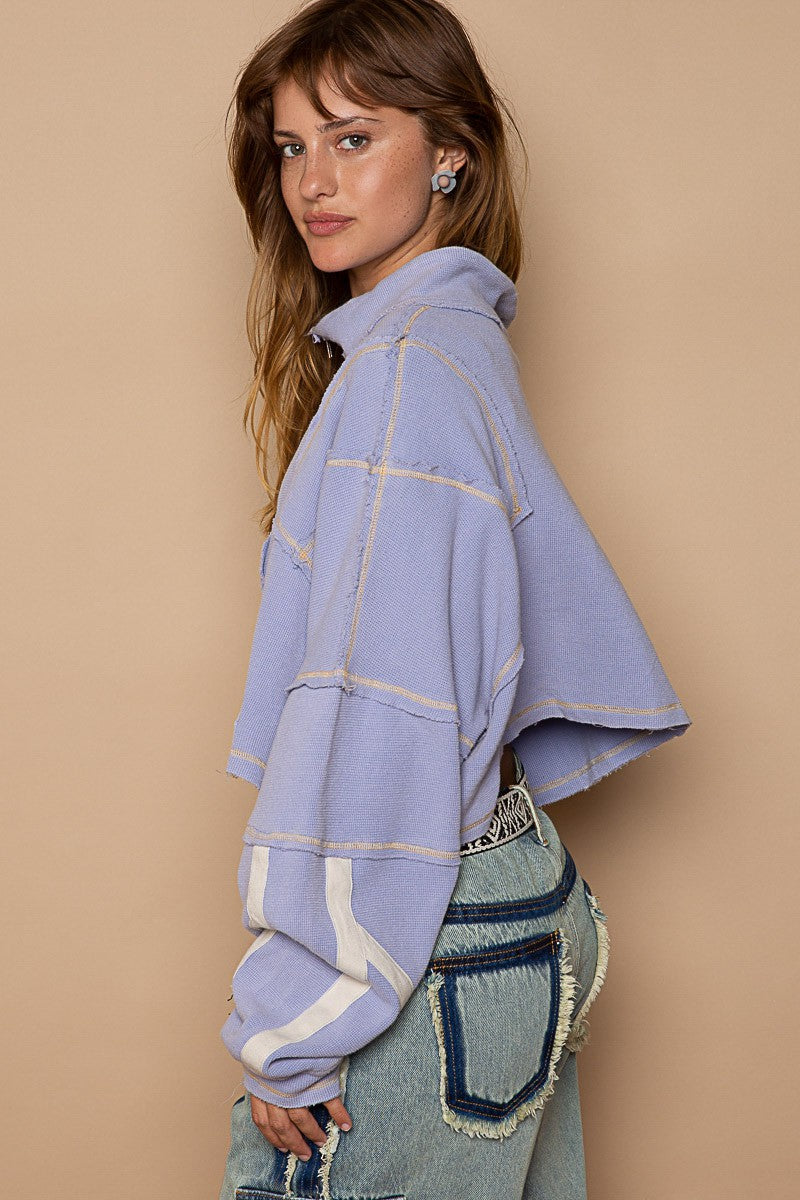 POL High Neck Zipper Front Long Sleeve Crop Top