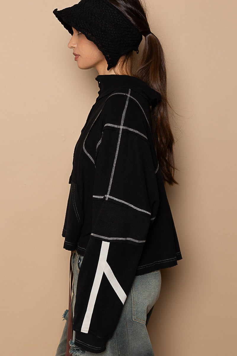 POL High Neck Zipper Front Long Sleeve Crop Top