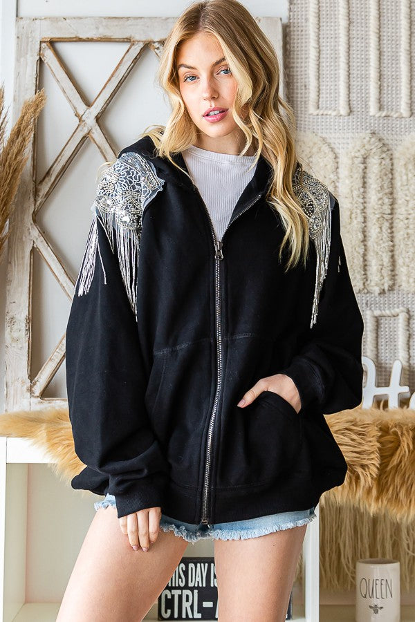 Oli & Hali Sequin Hood Zip Up Jacket