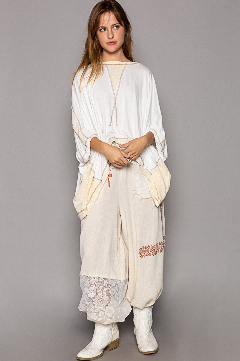 POL Oversized Round Neck Contrast Color Knit Top