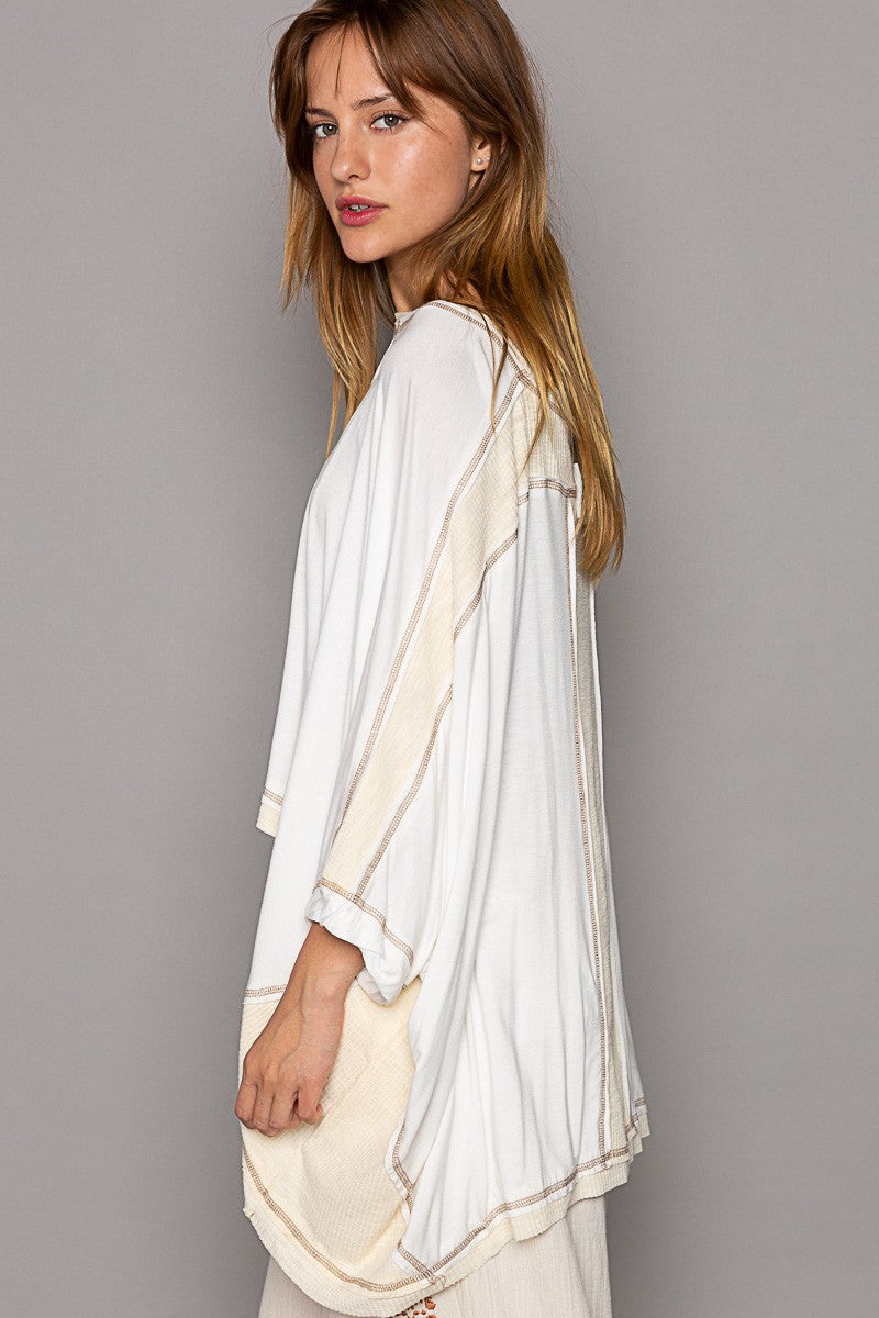 POL Oversized Round Neck Contrast Color Knit Top