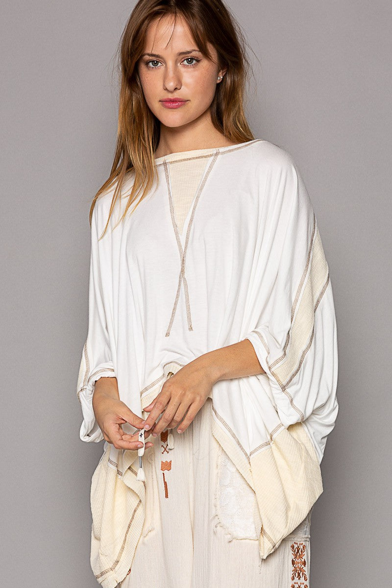 POL Oversized Round Neck Contrast Color Knit Top