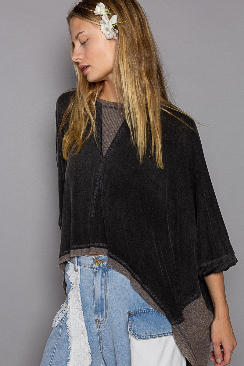 POL Oversized Round Neck Contrast Color Knit Top