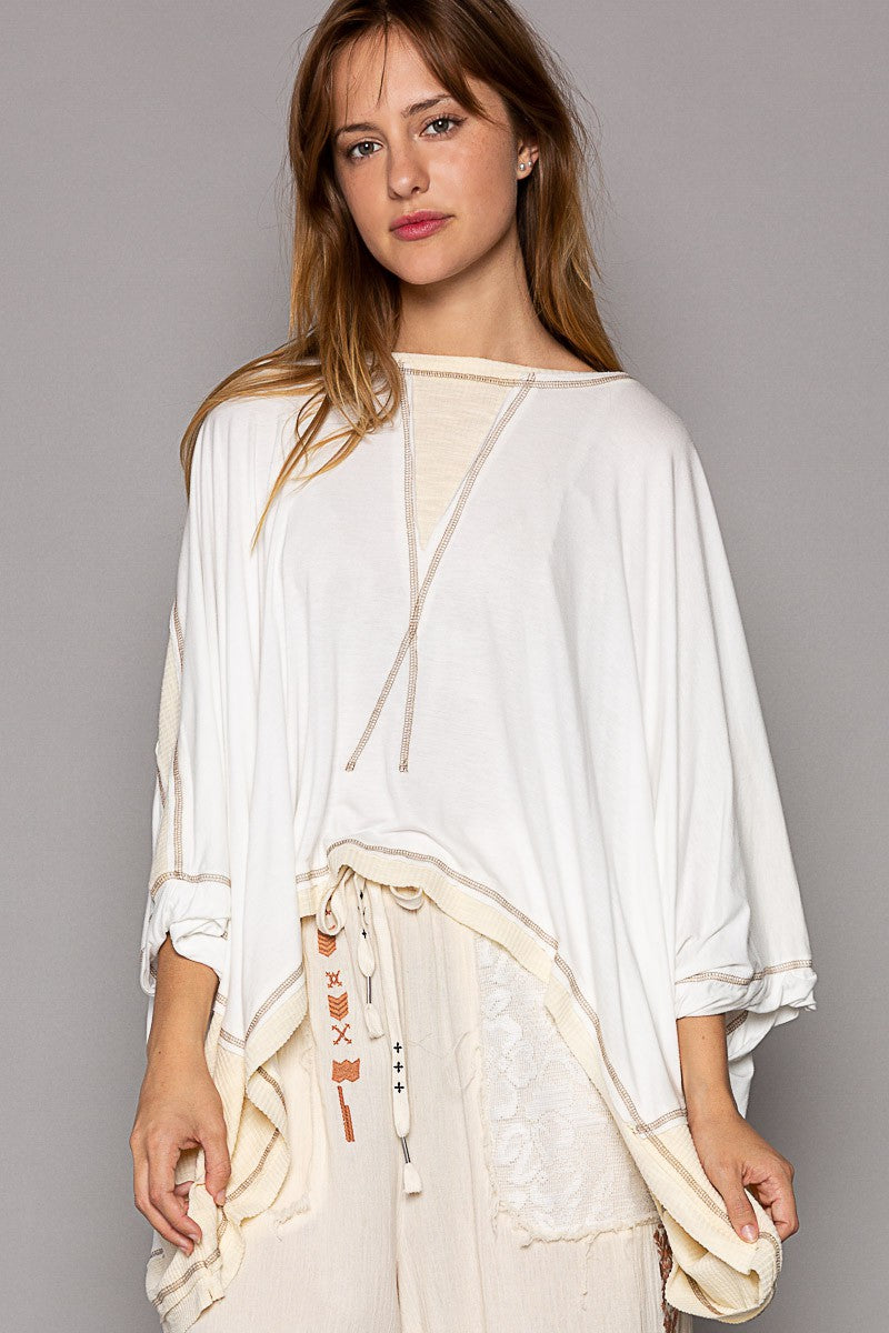 POL Oversized Round Neck Contrast Color Knit Top