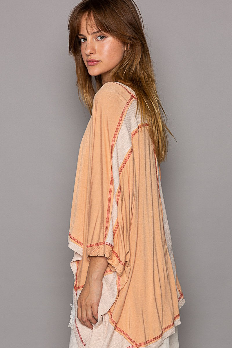 POL Oversized Round Neck Contrast Color Knit Top