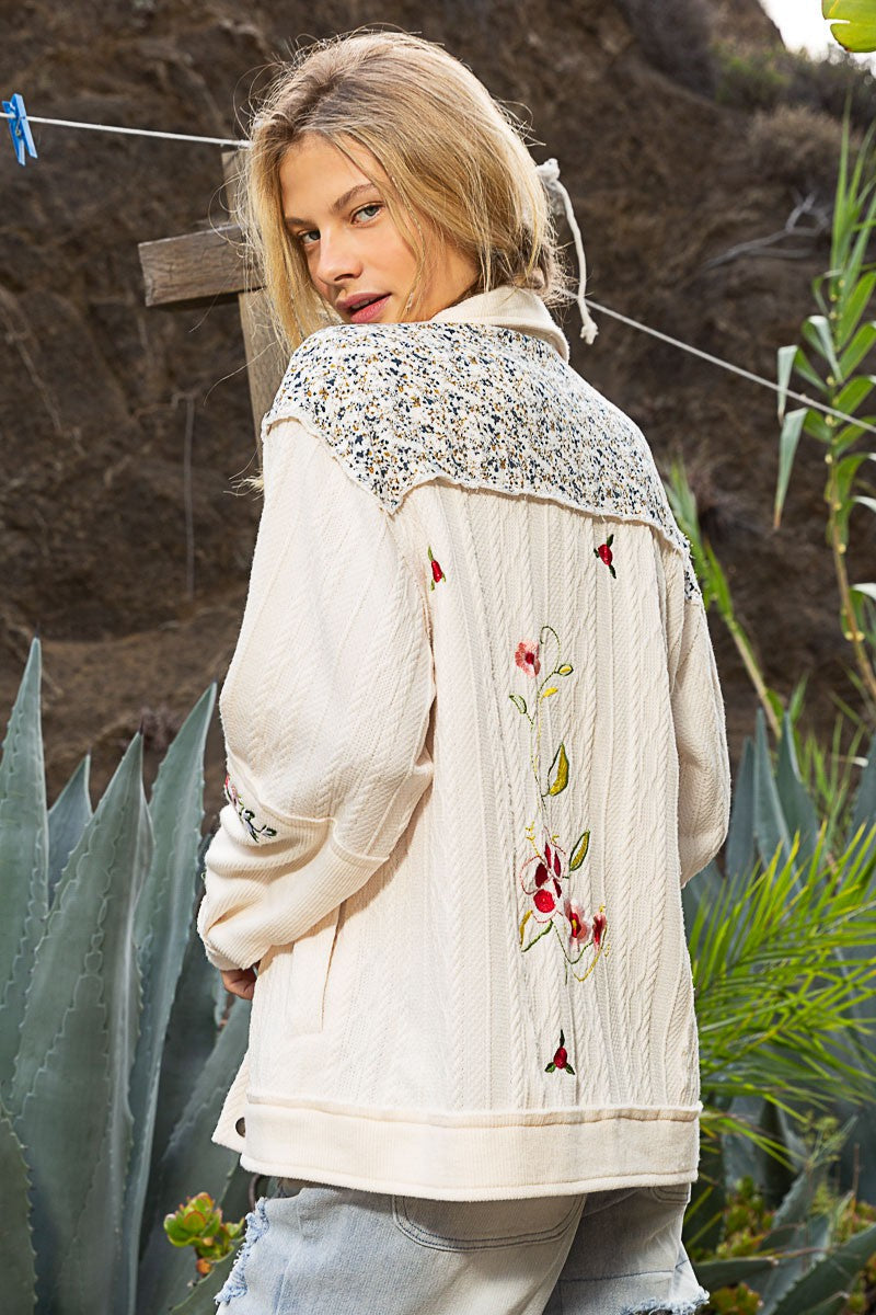 POL Vintage Floral Print Patch Button Down Jacket - Roulhac Fashion Boutique