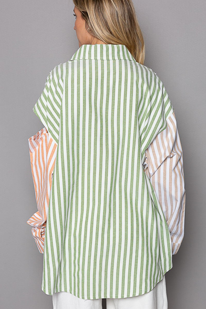 POL Stripe Pattern Long Sleeve Cut Shirt Top