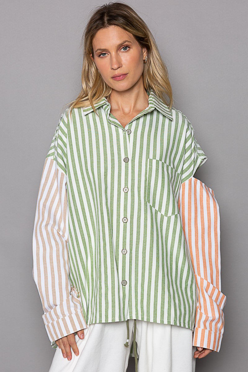POL Stripe Pattern Long Sleeve Cut Shirt Top