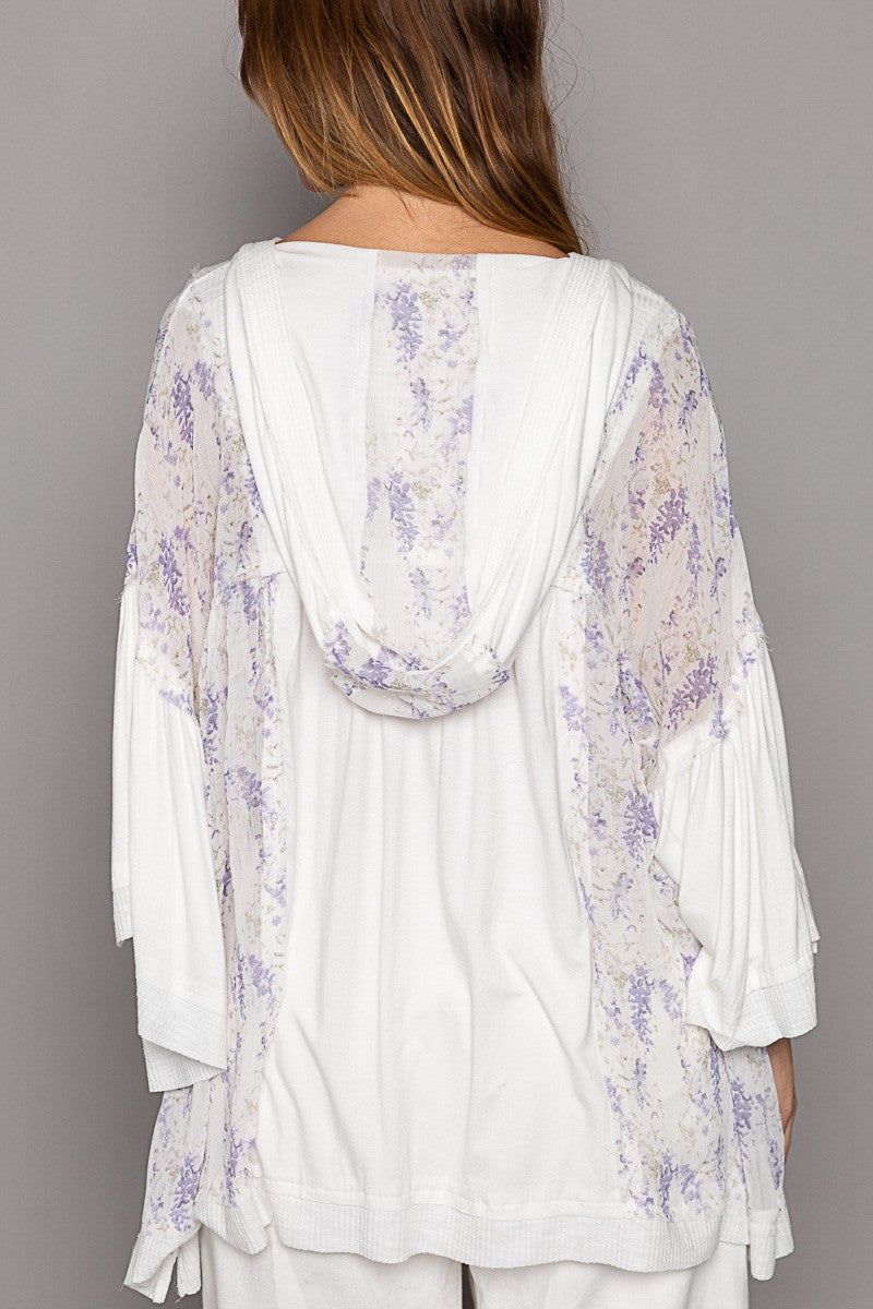 POL Oversize V-Neck Bell Sleeve Floral Print Knit Top