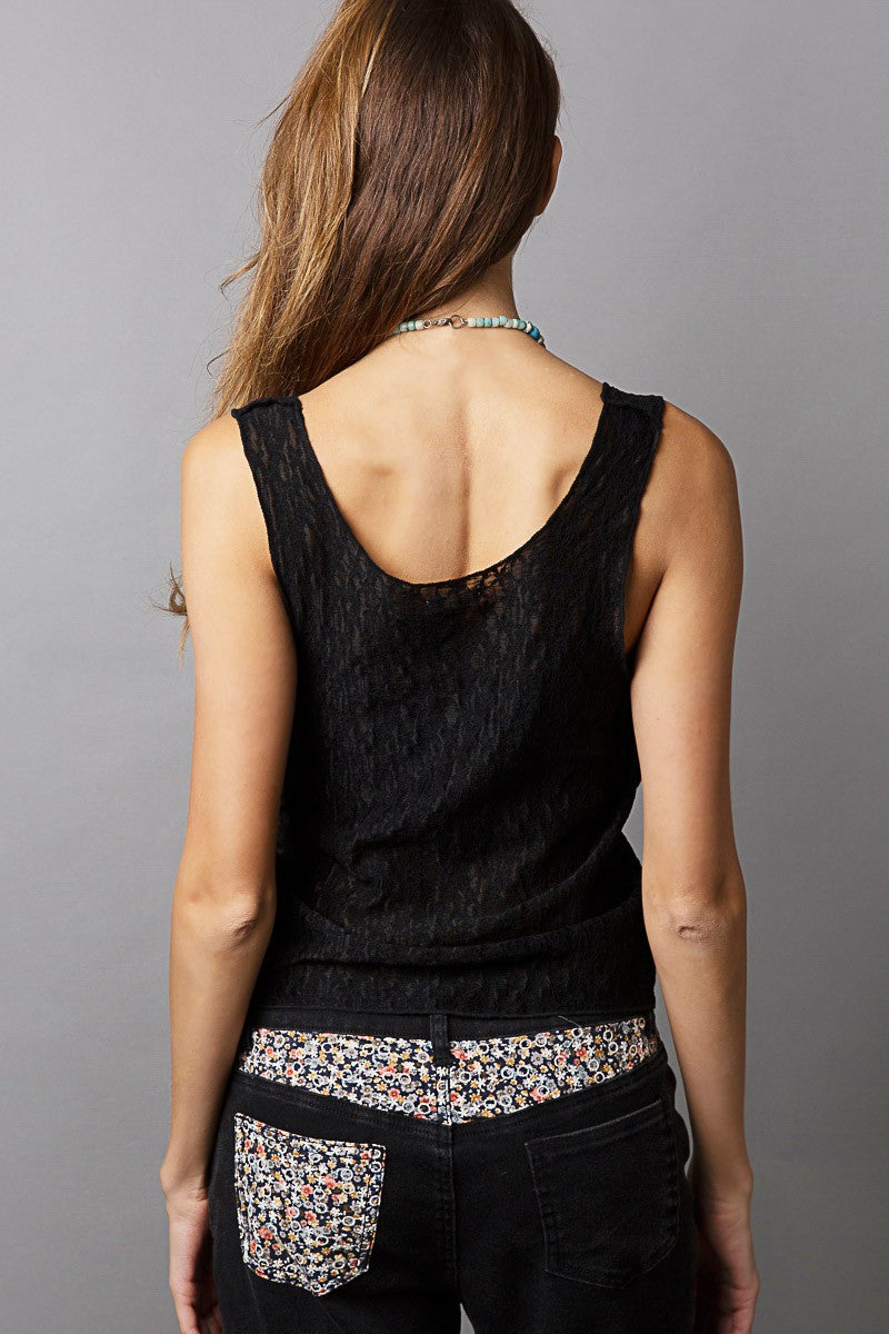 POL Scoop Neck Sleeveless Floral Print Lace Top