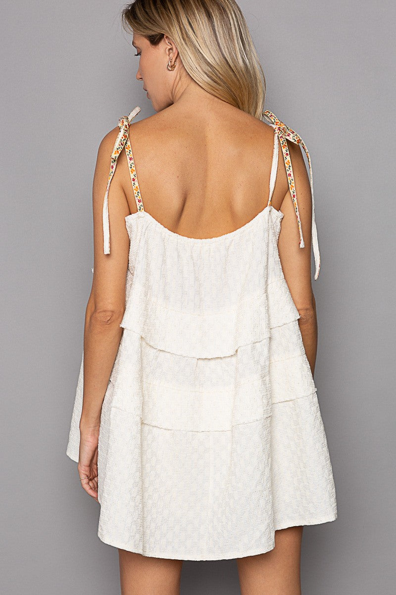 POL Vintage Washed Tieable Strap Texture Woven Top