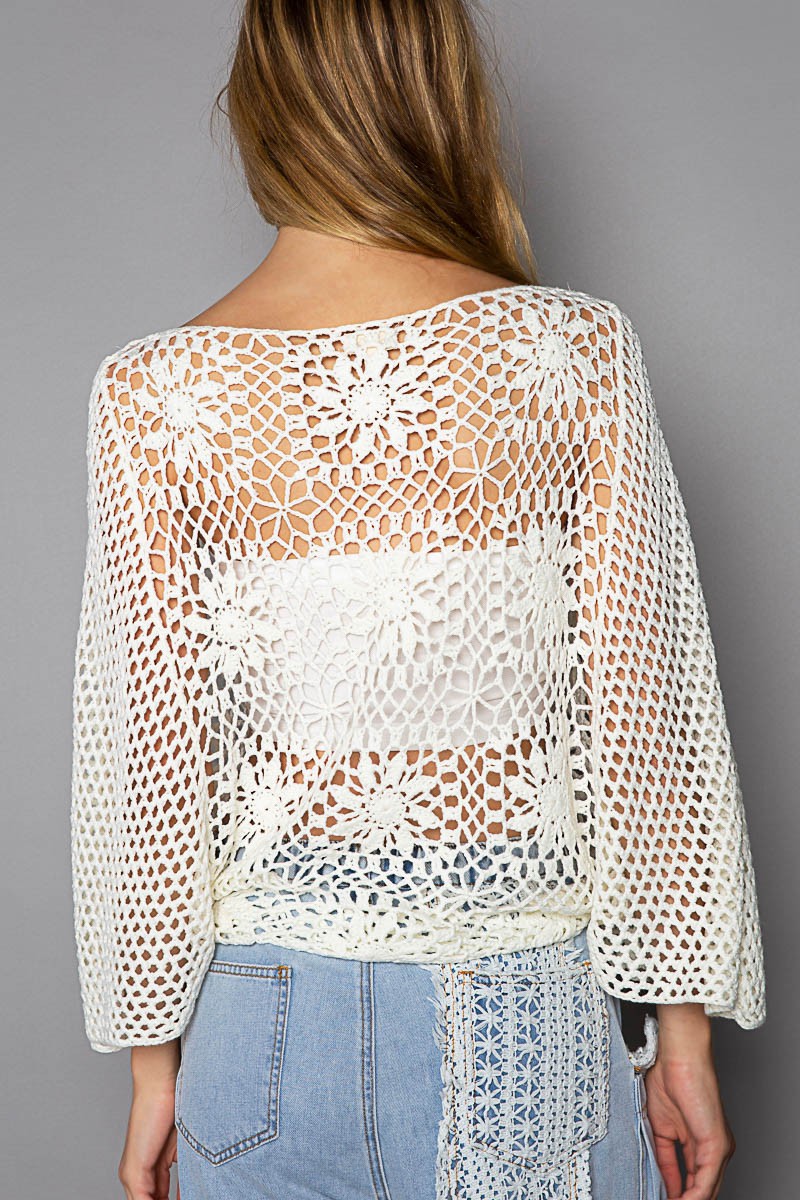 POL Hand Made Pannel Boat Neck Long Sleeve Sweater Top