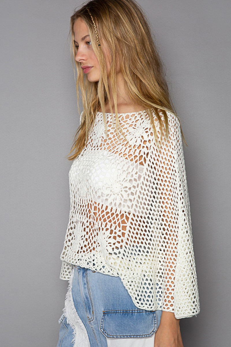 POL Hand Made Pannel Boat Neck Long Sleeve Sweater Top