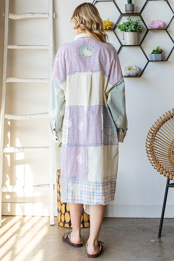 Oli & Hali Bleach Washed Fabric Mixed Longline Shirt Jacket